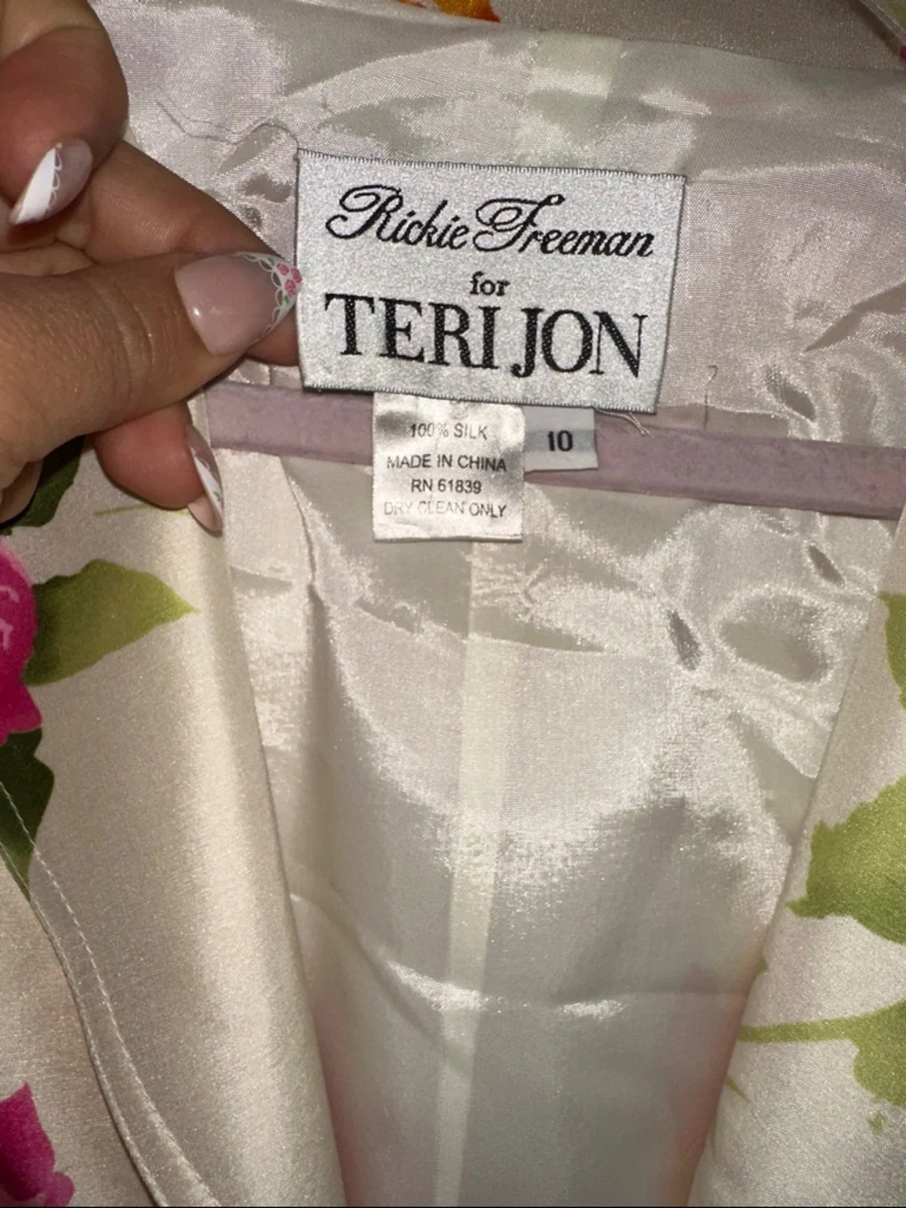 Rickie Freeman for Teri Jon Cream Midi Dress with Pink and Orange Floral Print - Picture 5 of 7